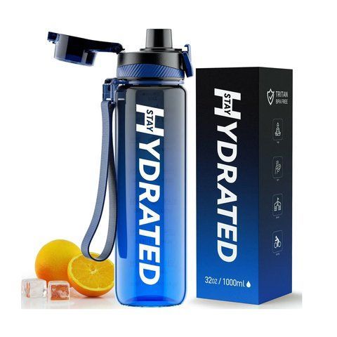 Hydrated Water Bottle - 1000ml Tritan Blue Gray 2023-10-6941 фото