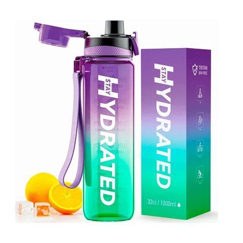 Hydrated Water Bottle - 1000ml Tritan Green Purple 2023-10-6942 фото